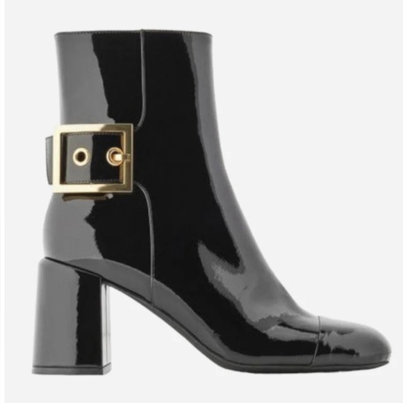 NWT Jeffrey Campbell Ankle Boot in Black Patent Gold Size 6 - Picture 1 of 5